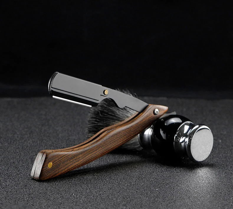 Sandalwood Vintage Razor Stainless Steel Folding Blade Holder Men's Facial Fit Razor Hairdresser's Shaving Tool (Without Blade)