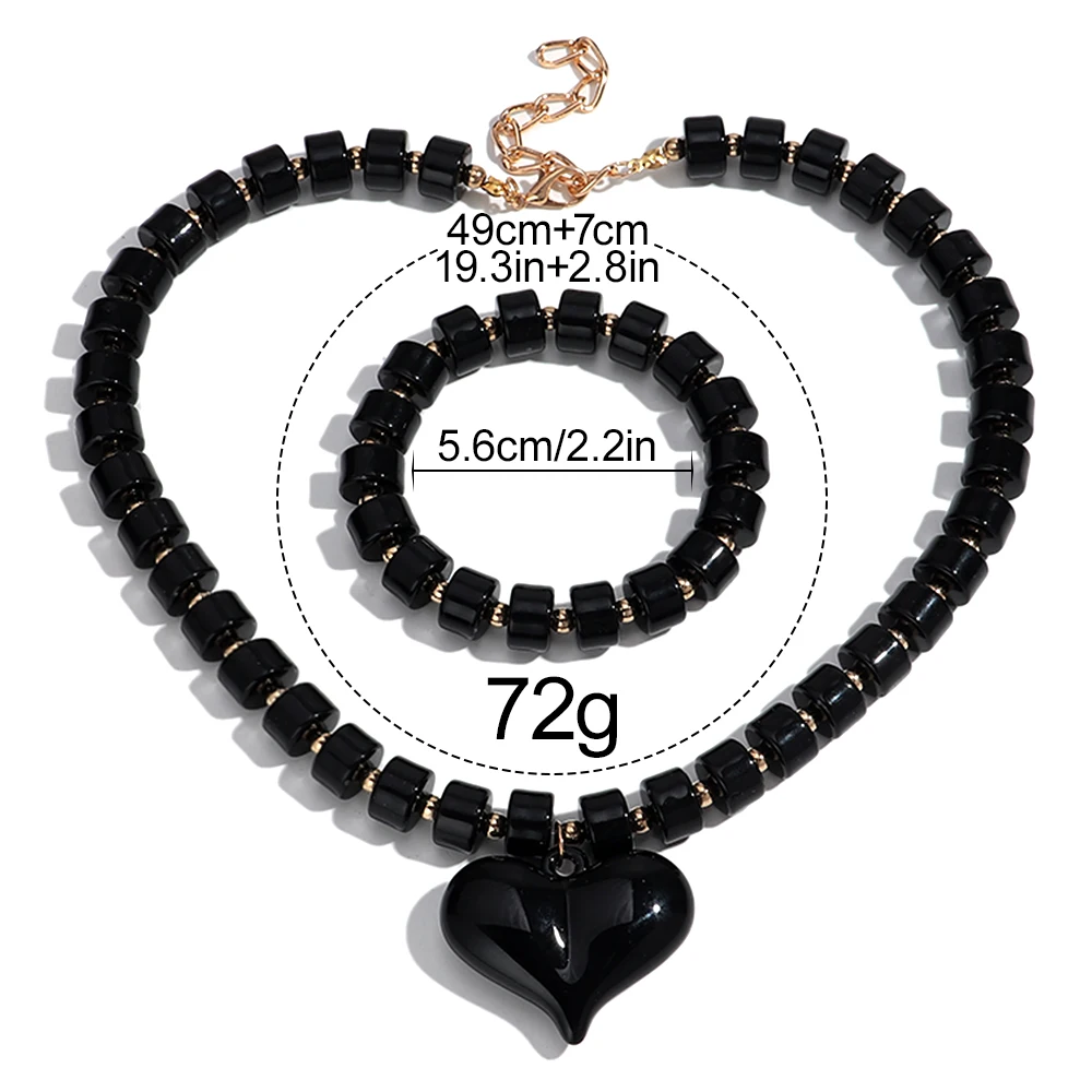 Gothic Acrylic Black Beaded Bracelets Necklace Set for Women Fashion Heart Pendant Choker Necklaces 2025 New Jewelry