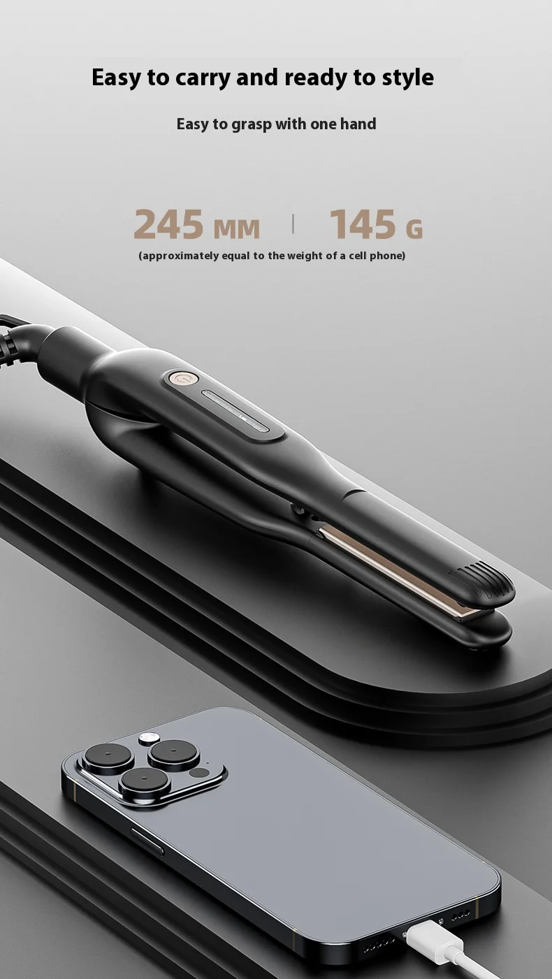 Hair Straightener Ceramic Iron Plate with Negative Ion LCD Display Portable Hair Styler for Men Straightening and Curling