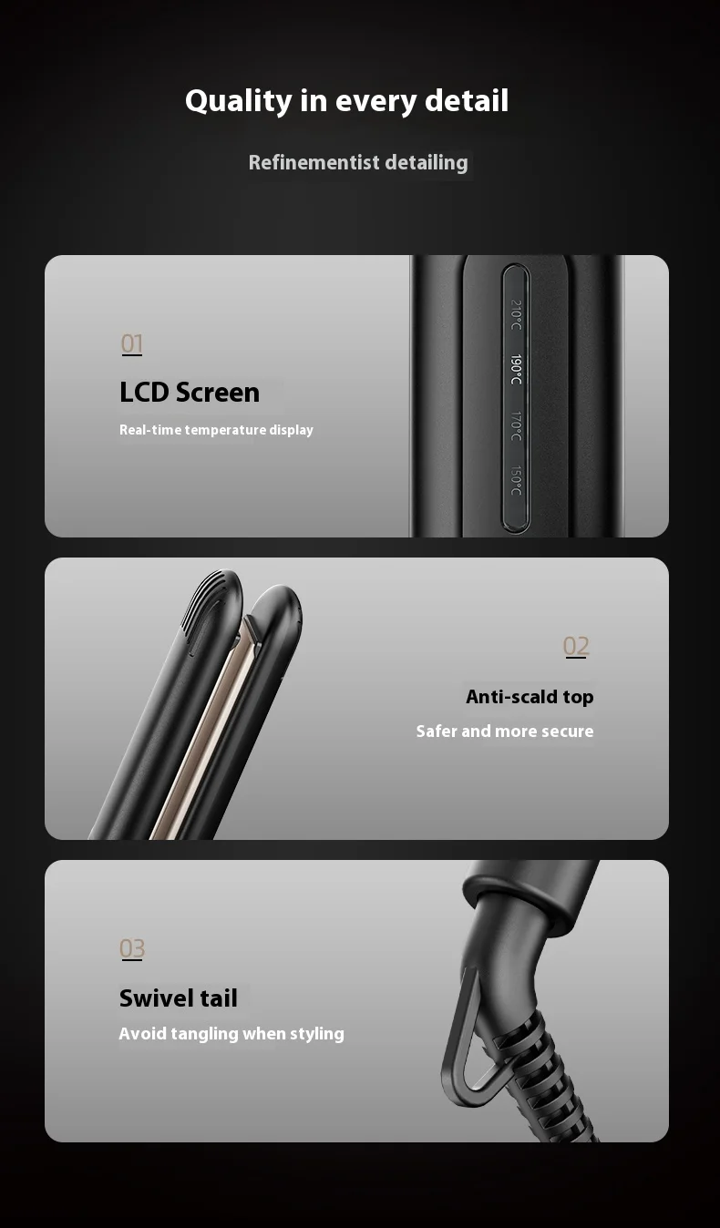 Hair Straightener Ceramic Iron Plate with Negative Ion LCD Display Portable Hair Styler for Men Straightening and Curling