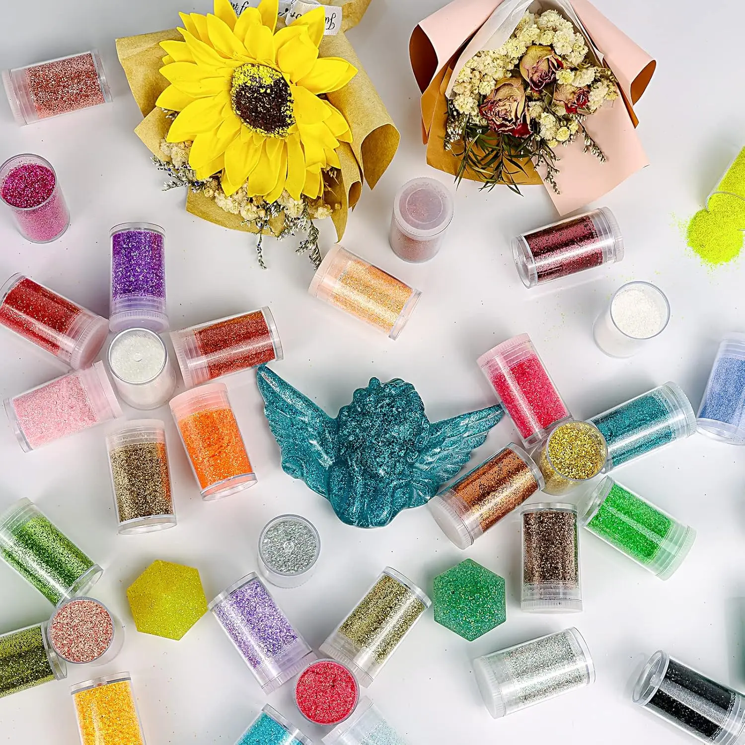 45 ColorsHolographic Chunky and Fine Glitter Mix,  Festival Sequins & Powder, Iridescent Flakes,Nail Art Resin Loose Glitter