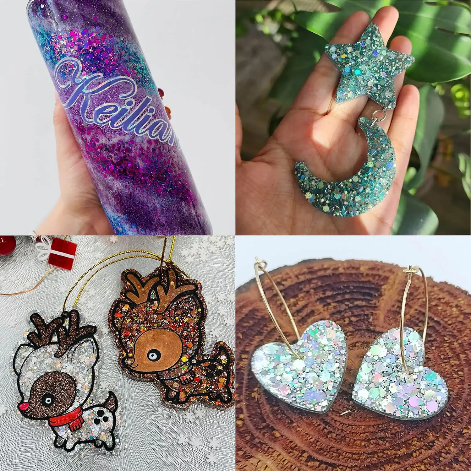45 ColorsHolographic Chunky and Fine Glitter Mix,  Festival Sequins & Powder, Iridescent Flakes,Nail Art Resin Loose Glitter