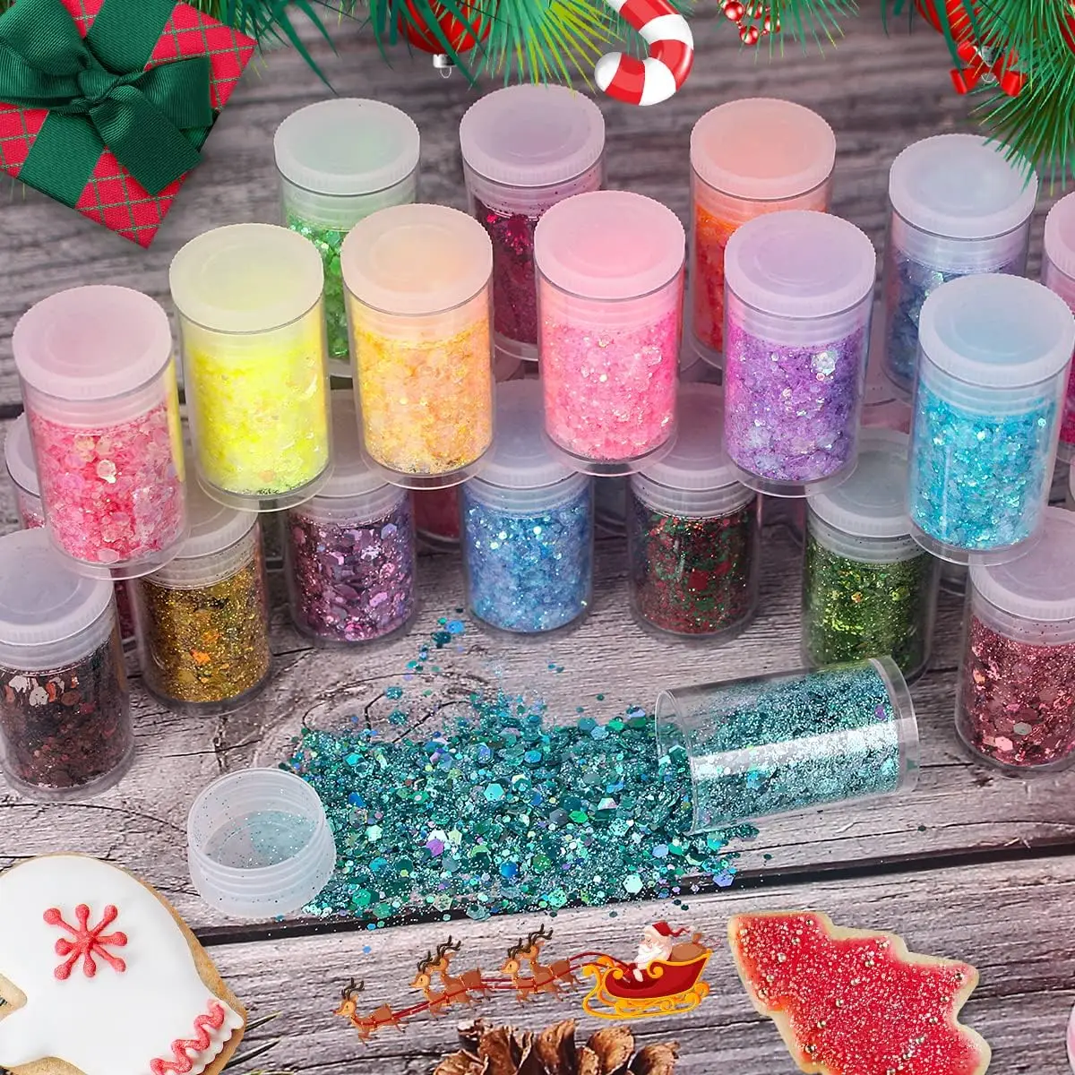 45 ColorsHolographic Chunky and Fine Glitter Mix,  Festival Sequins & Powder, Iridescent Flakes,Nail Art Resin Loose Glitter