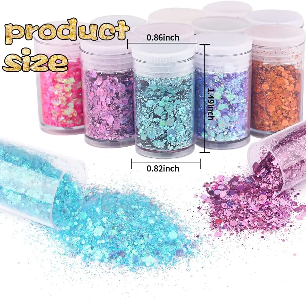 45 ColorsHolographic Chunky and Fine Glitter Mix,  Festival Sequins & Powder, Iridescent Flakes,Nail Art Resin Loose Glitter