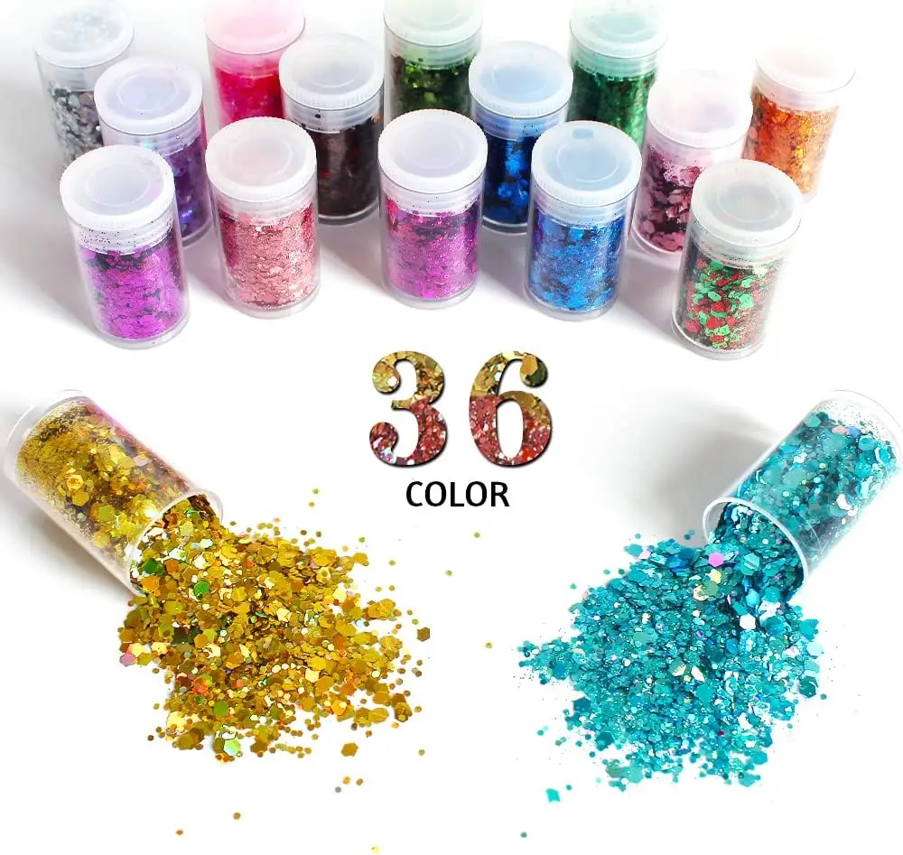 Ultra Fine Glitter 36Colors Set, Holographic Glitter Powder for,Epoxy Resin Arts and Crafts Glitter,Glitter for Nail Makeup