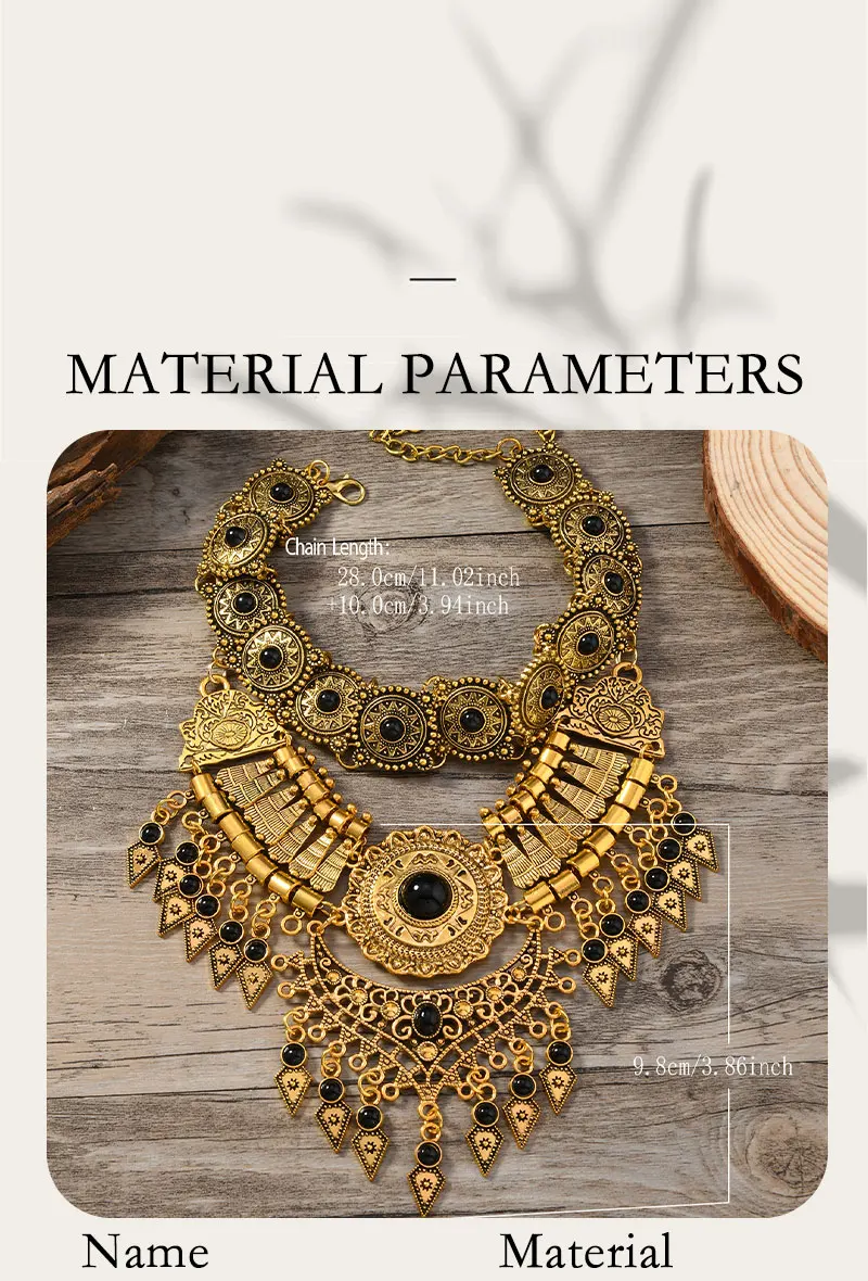 Layered Bohemian Statement Necklace Women's Fashion Retro Teardrop Tassel Collar Jewelry for Casual Matching & Party Styling