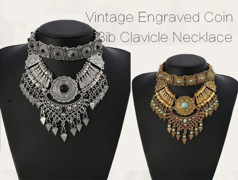 Layered Bohemian Statement Necklace Women's Fashion Retro Teardrop Tassel Collar Jewelry for Casual Matching & Party Styling