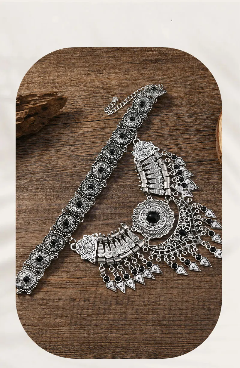 Layered Bohemian Statement Necklace Women's Fashion Retro Teardrop Tassel Collar Jewelry for Casual Matching & Party Styling