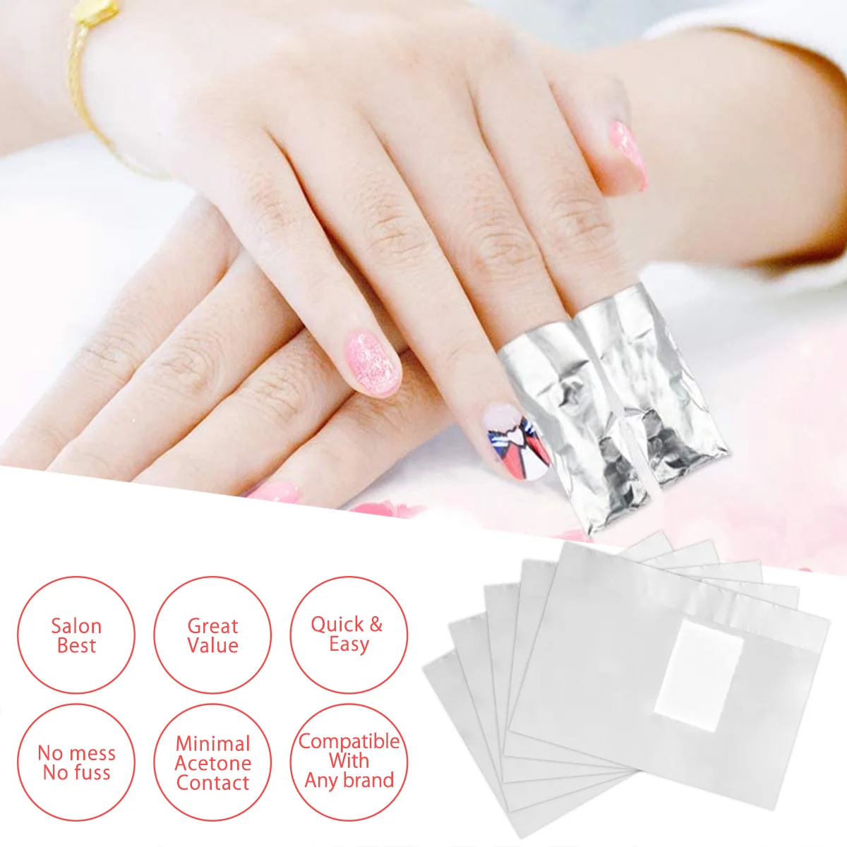 500/1000Pcs Aluminium Foil Remover Nail Wraps Soak Off Polish Nail Art Foil Gel Polish Acrylic Removal Tool with Cotton Pad