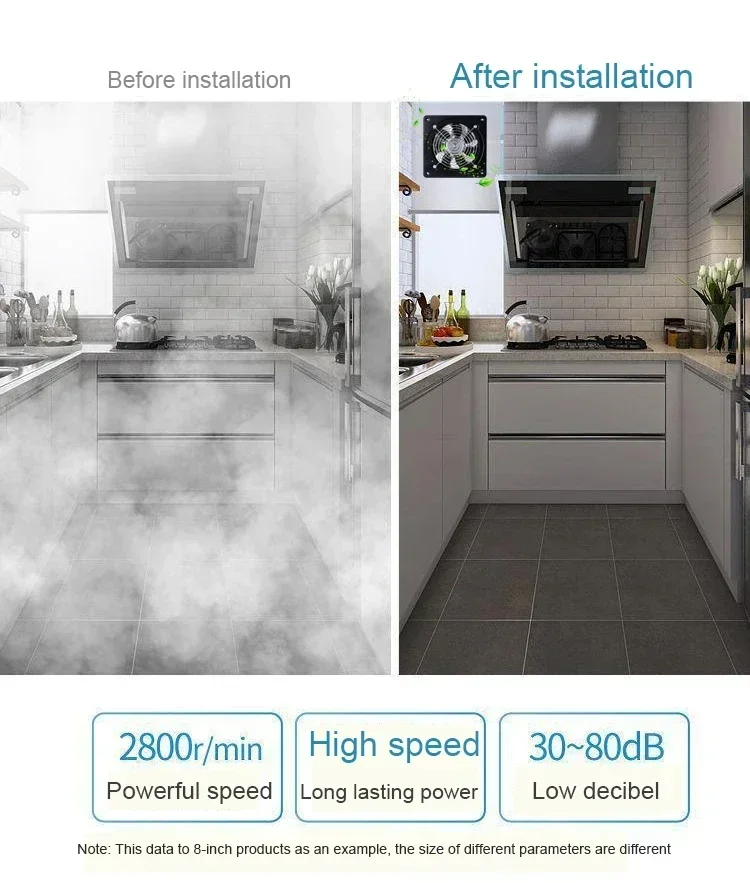 4/6/8" Exhaust Fan Metal Iron Ventilation Extractor,Silence with Anti-backflow Check Valve Window&Wall Mount Vent Fans for Home