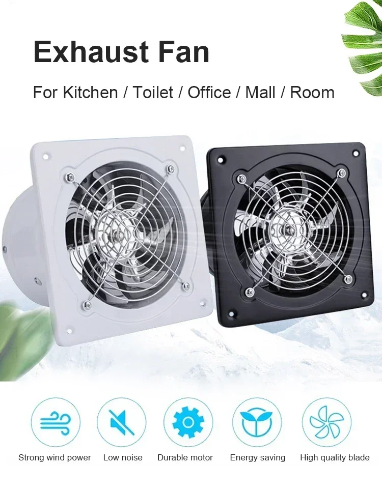 4/6/8" Exhaust Fan Metal Iron Ventilation Extractor,Silence with Anti-backflow Check Valve Window&Wall Mount Vent Fans for Home