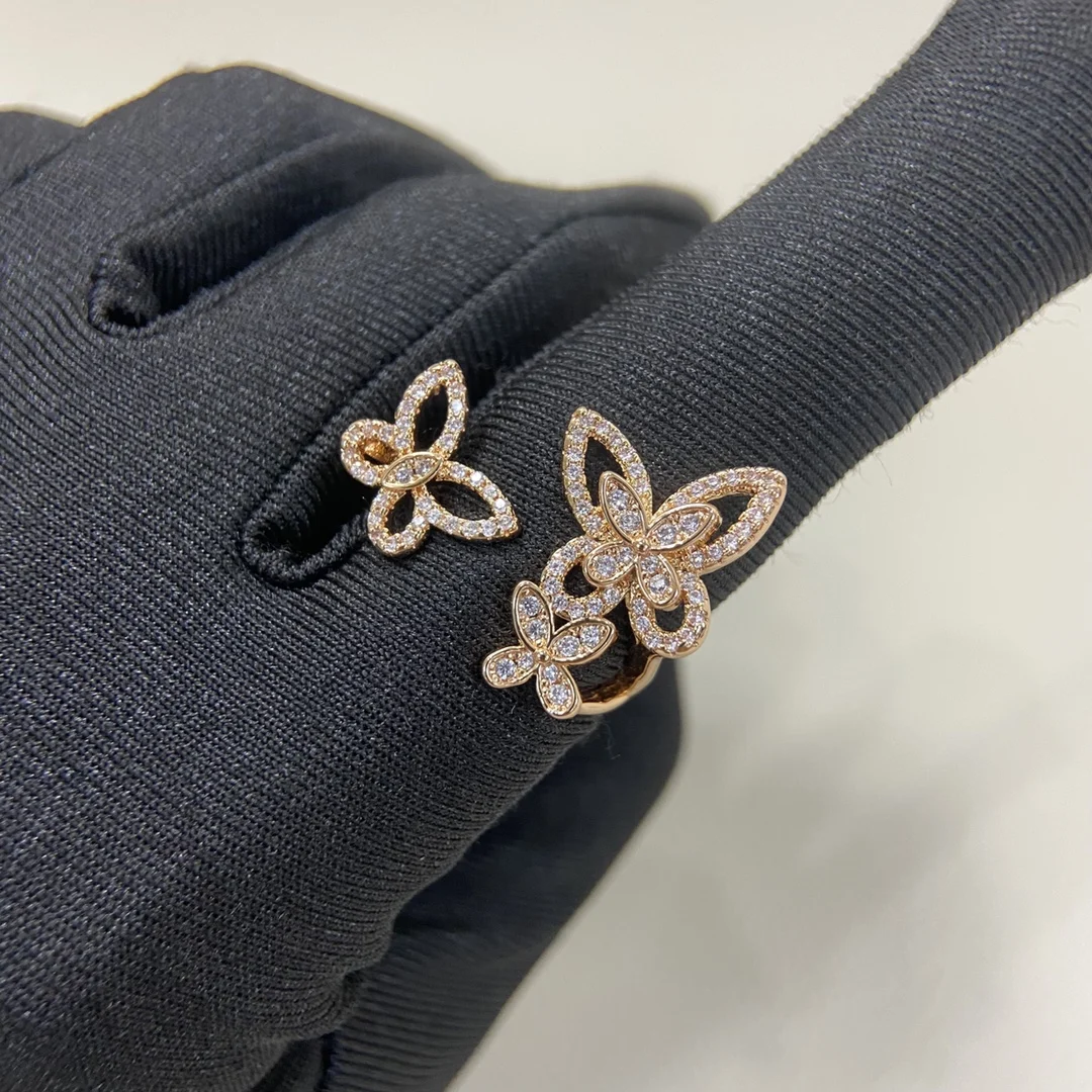 Classic S 925 sterling silver hollowed out diamond set three different butterfly shaped women's rings