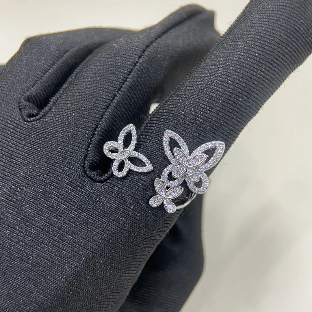 Classic S 925 sterling silver hollowed out diamond set three different butterfly shaped women's rings