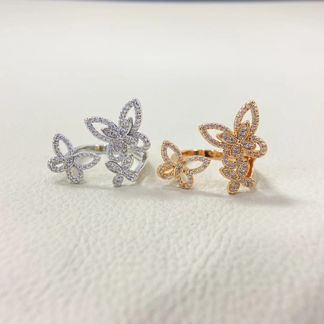 Classic S 925 sterling silver hollowed out diamond set three different butterfly shaped women's rings