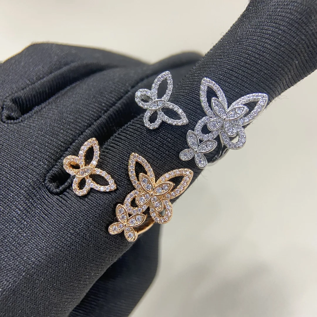Classic S 925 sterling silver hollowed out diamond set three different butterfly shaped women's rings