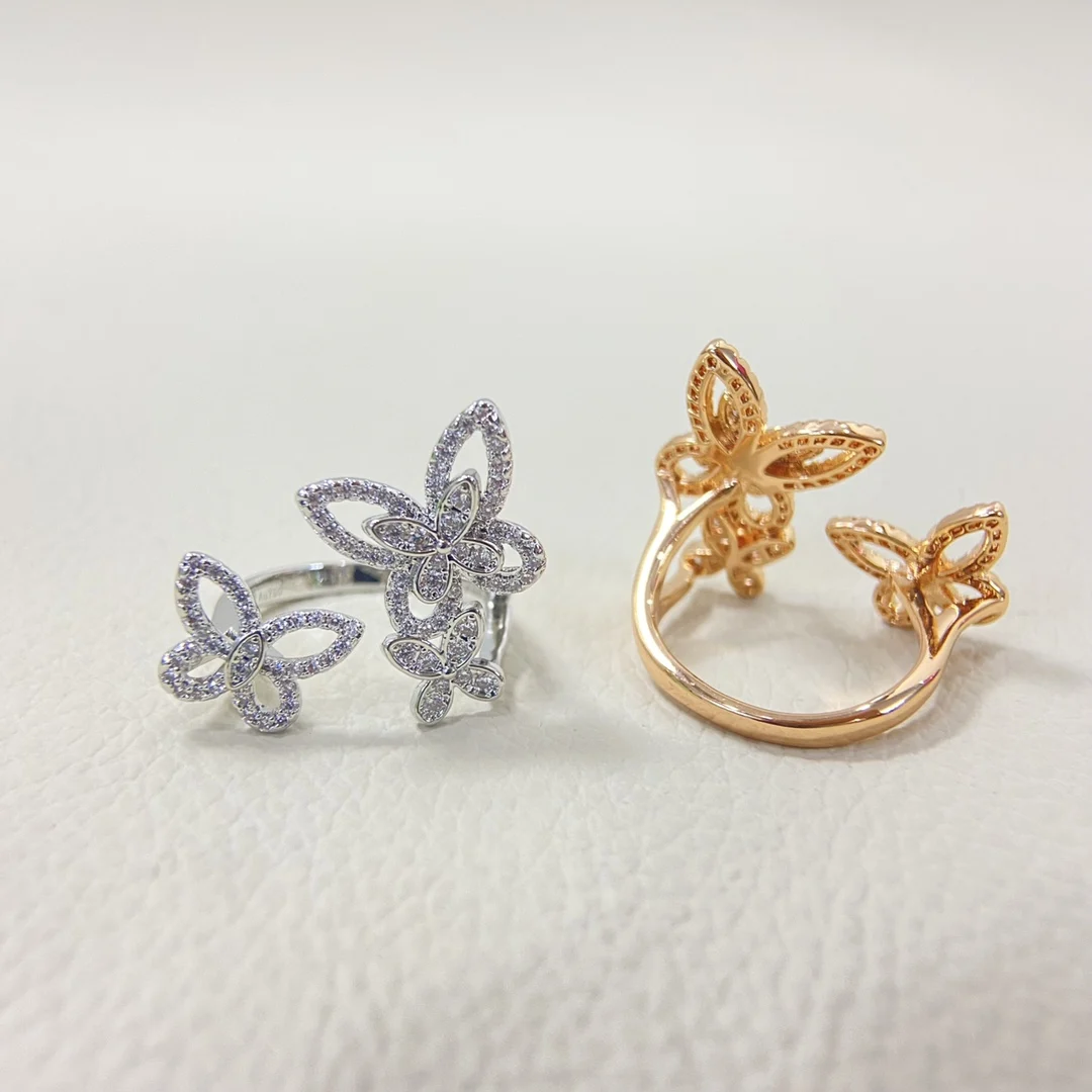Classic S 925 sterling silver hollowed out diamond set three different butterfly shaped women's rings