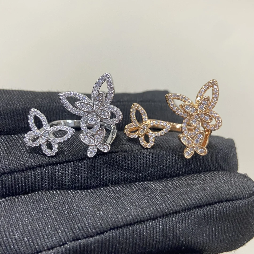 Classic S 925 sterling silver hollowed out diamond set three different butterfly shaped women's rings