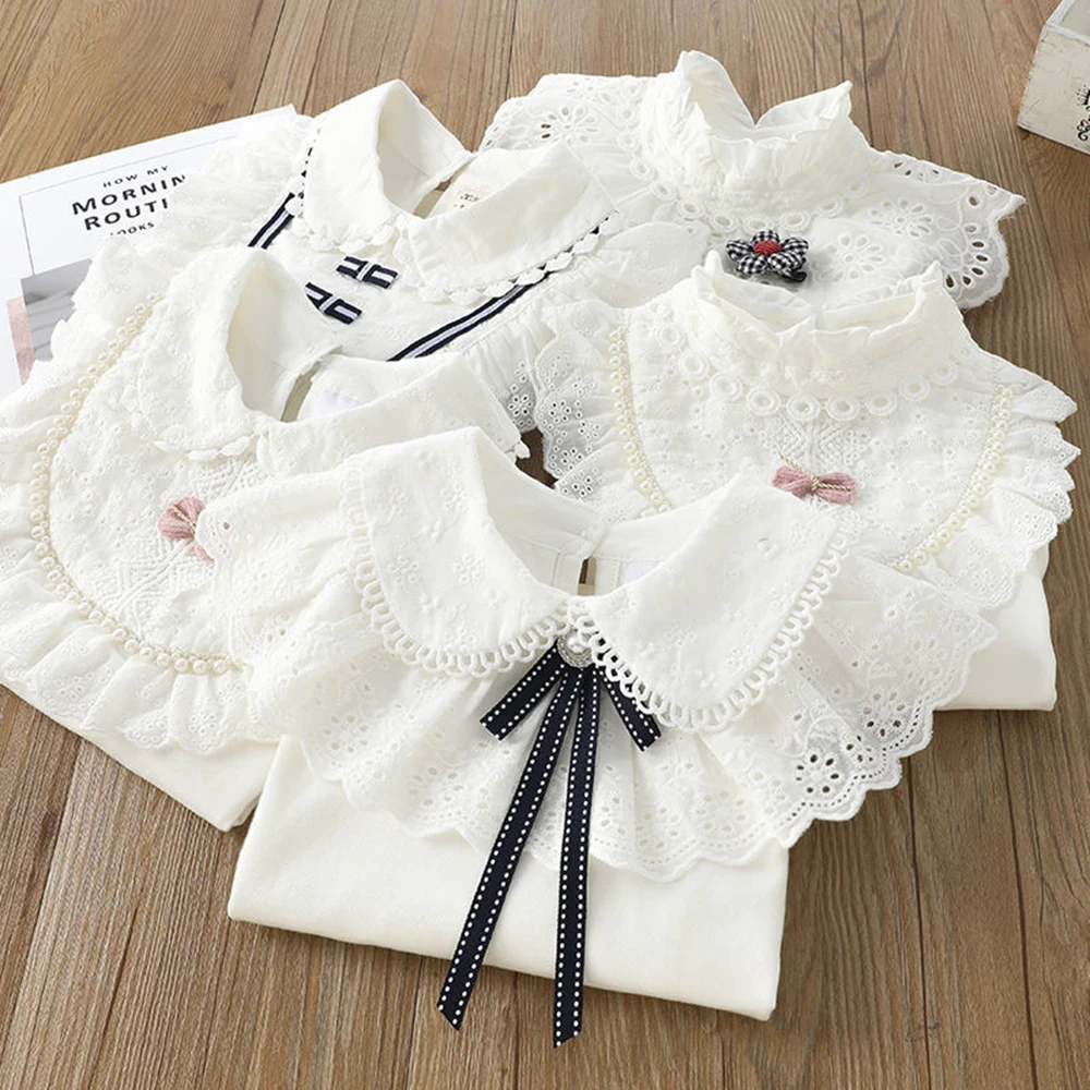 Girls' School Shirt - White Long Sleeve Lace Top for Toddler To Teen, Classic Blouse for Kids Girls Blouse