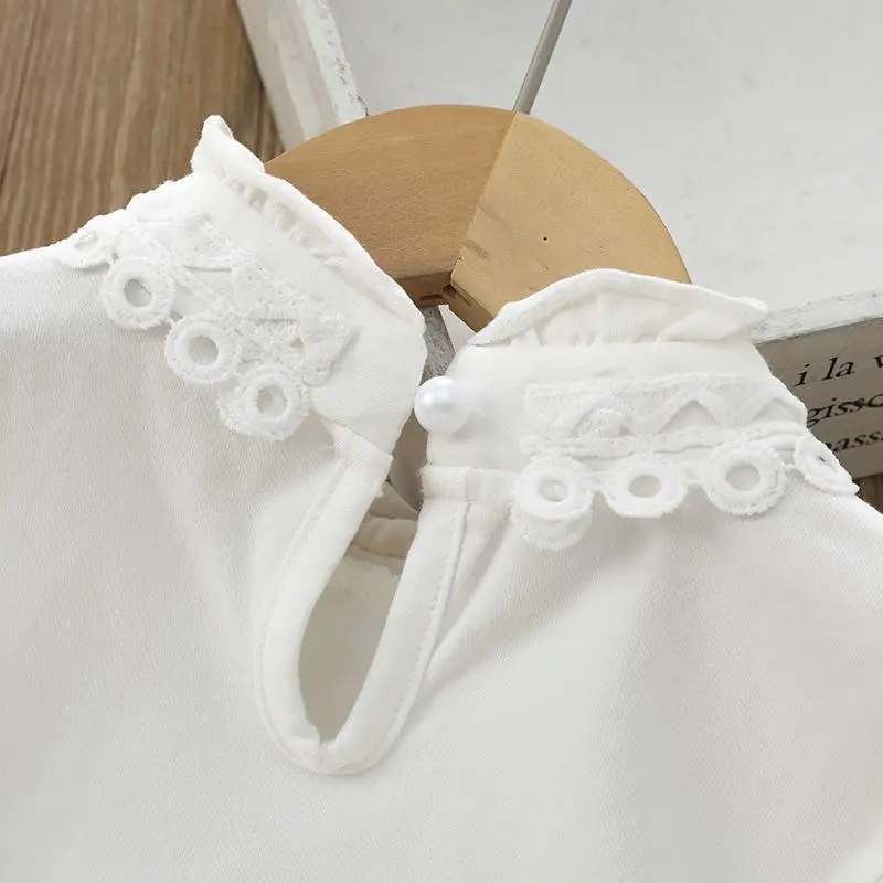 Girls' School Shirt - White Long Sleeve Lace Top for Toddler To Teen, Classic Blouse for Kids Girls Blouse