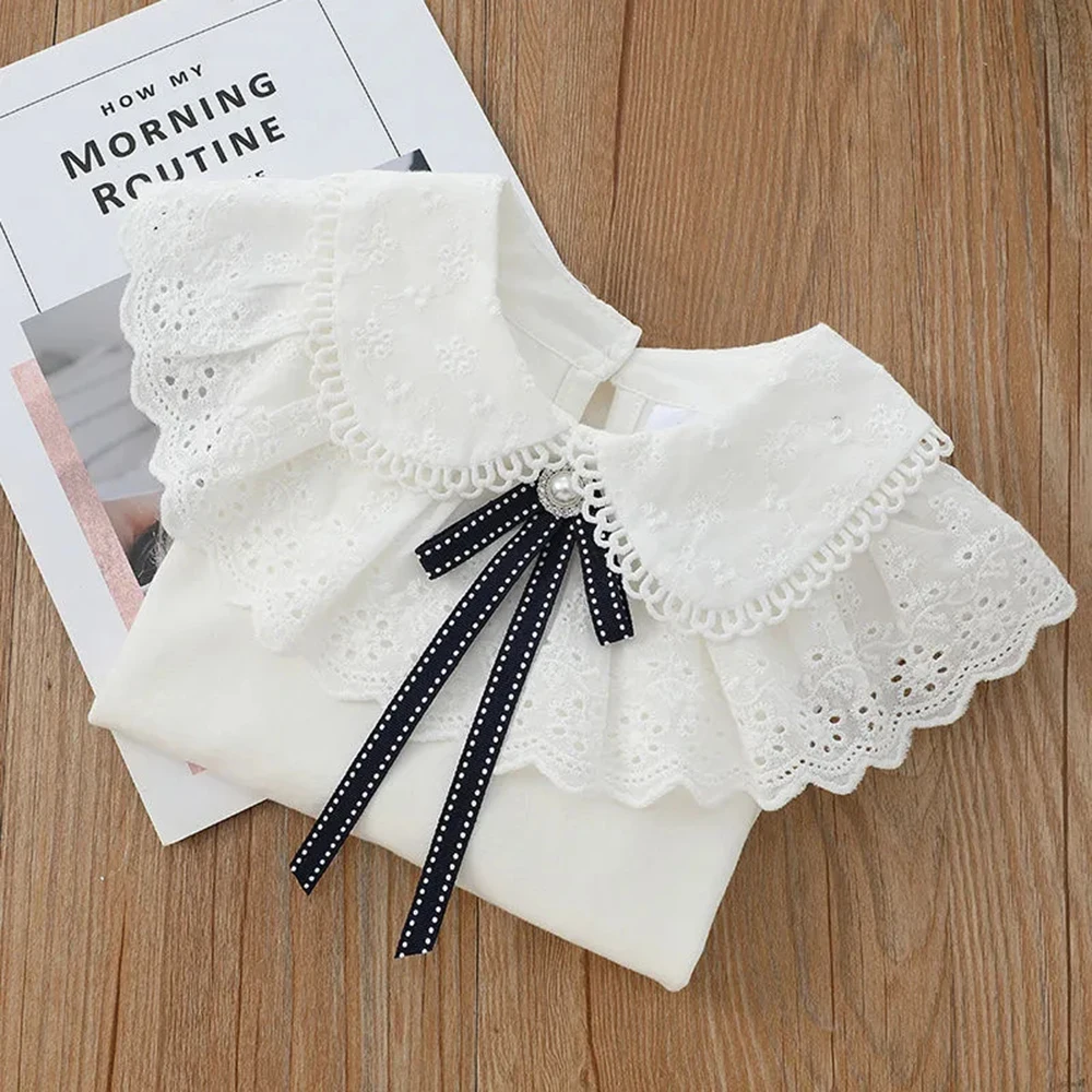 Girls' School Shirt - White Long Sleeve Lace Top for Toddler To Teen, Classic Blouse for Kids Girls Blouse