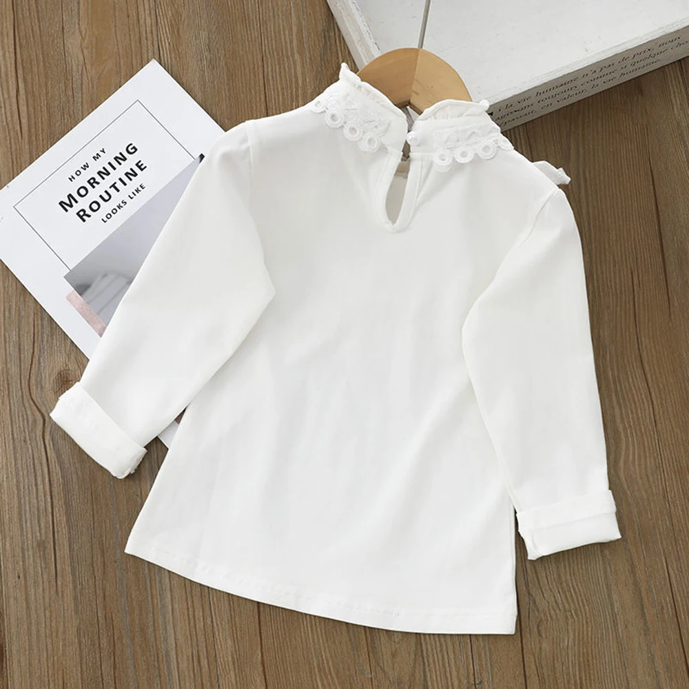 Girls' School Shirt - White Long Sleeve Lace Top for Toddler To Teen, Classic Blouse for Kids Girls Blouse