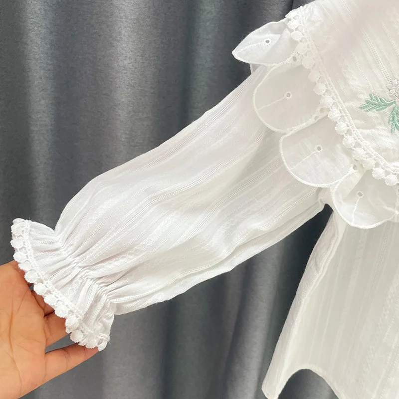 Girls' School Shirt - White Long Sleeve Lace Top for Toddler To Teen, Classic Blouse for Kids Girls Blouse