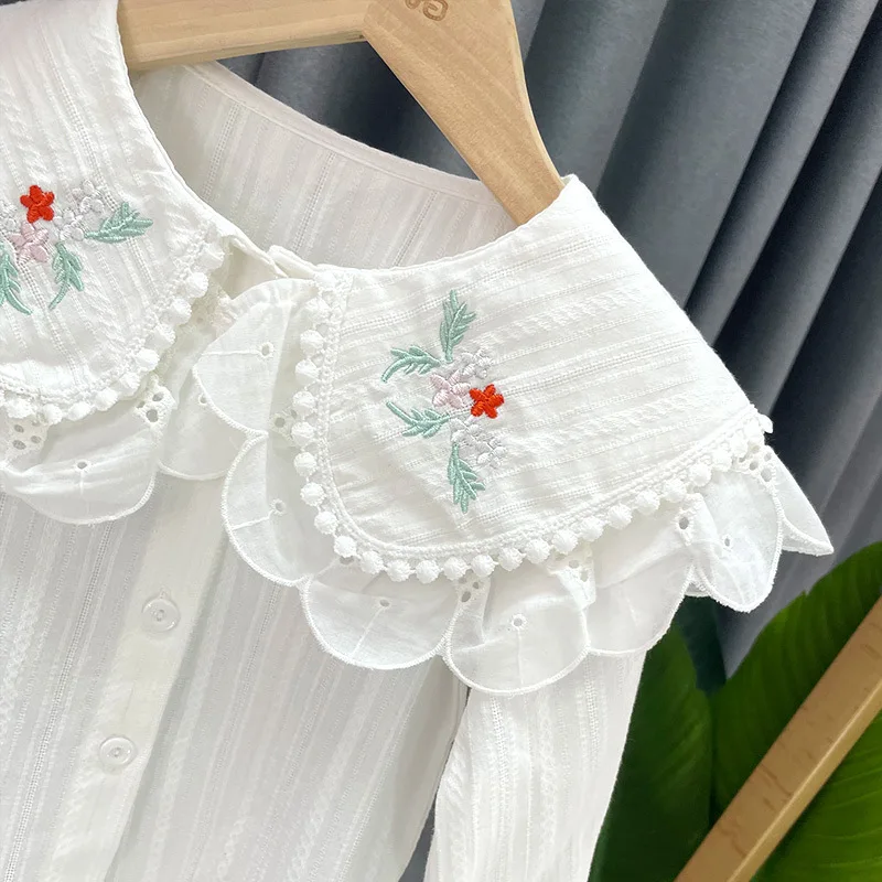 Girls' School Shirt - White Long Sleeve Lace Top for Toddler To Teen, Classic Blouse for Kids Girls Blouse