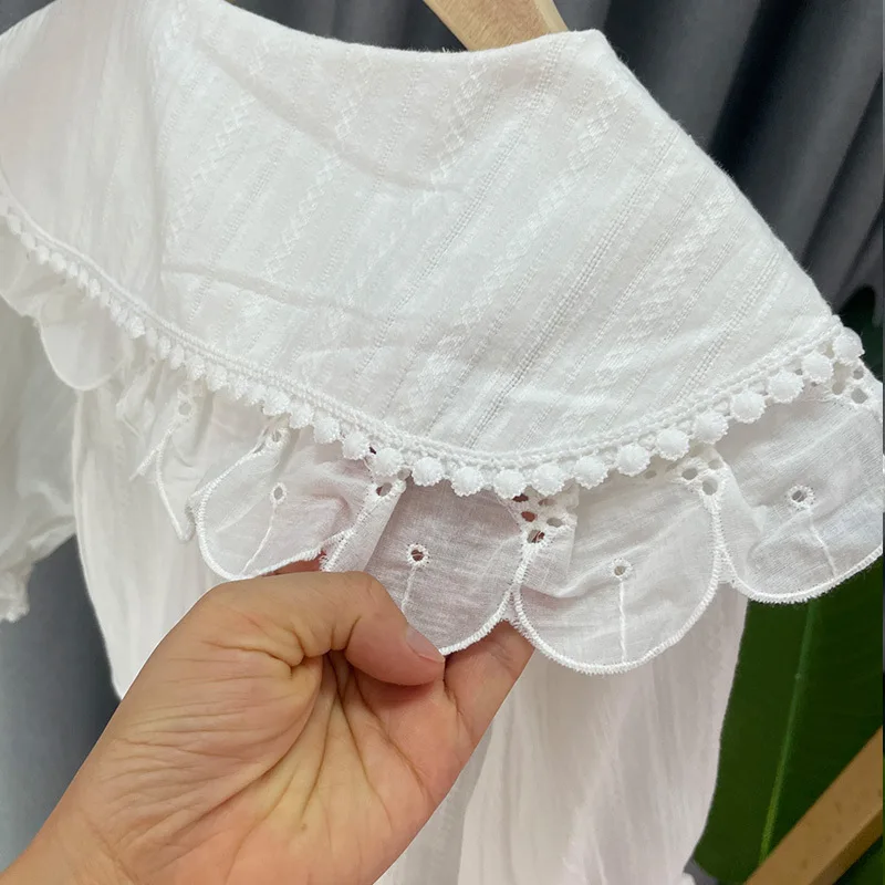 Girls' School Shirt - White Long Sleeve Lace Top for Toddler To Teen, Classic Blouse for Kids Girls Blouse