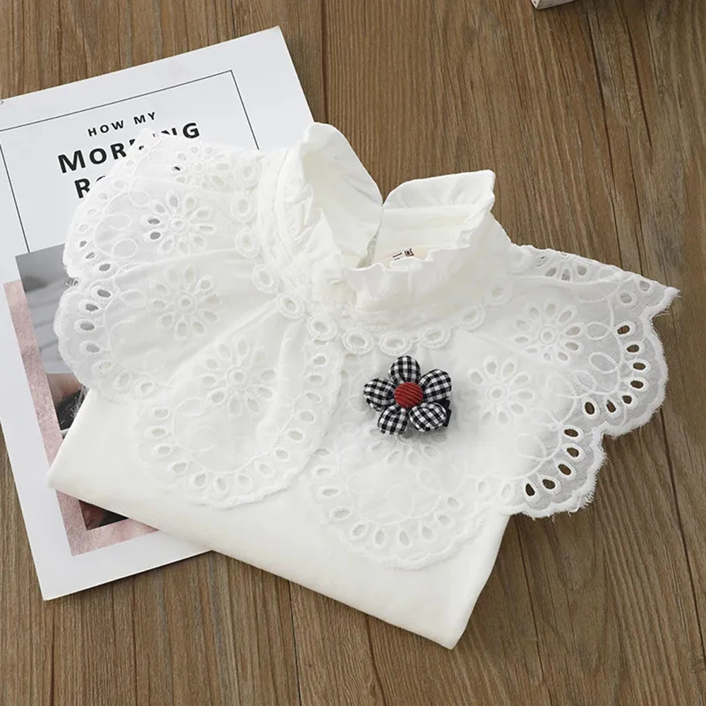 Girls' School Shirt - White Long Sleeve Lace Top for Toddler To Teen, Classic Blouse for Kids Girls Blouse