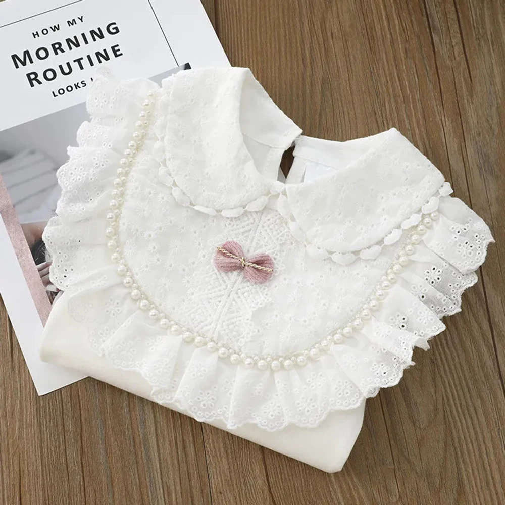 Girls' School Shirt - White Long Sleeve Lace Top for Toddler To Teen, Classic Blouse for Kids Girls Blouse