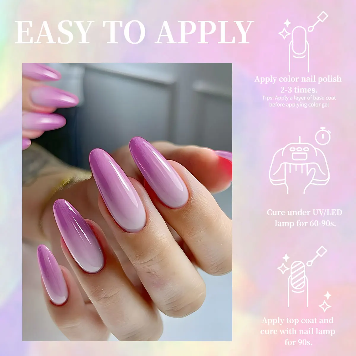 VOKY 7-Piece Set of Heat-Activated Changeable Gel Nails Adhesive Kit, Color Changes with Temperature, Can Be Immersed in UV/LED