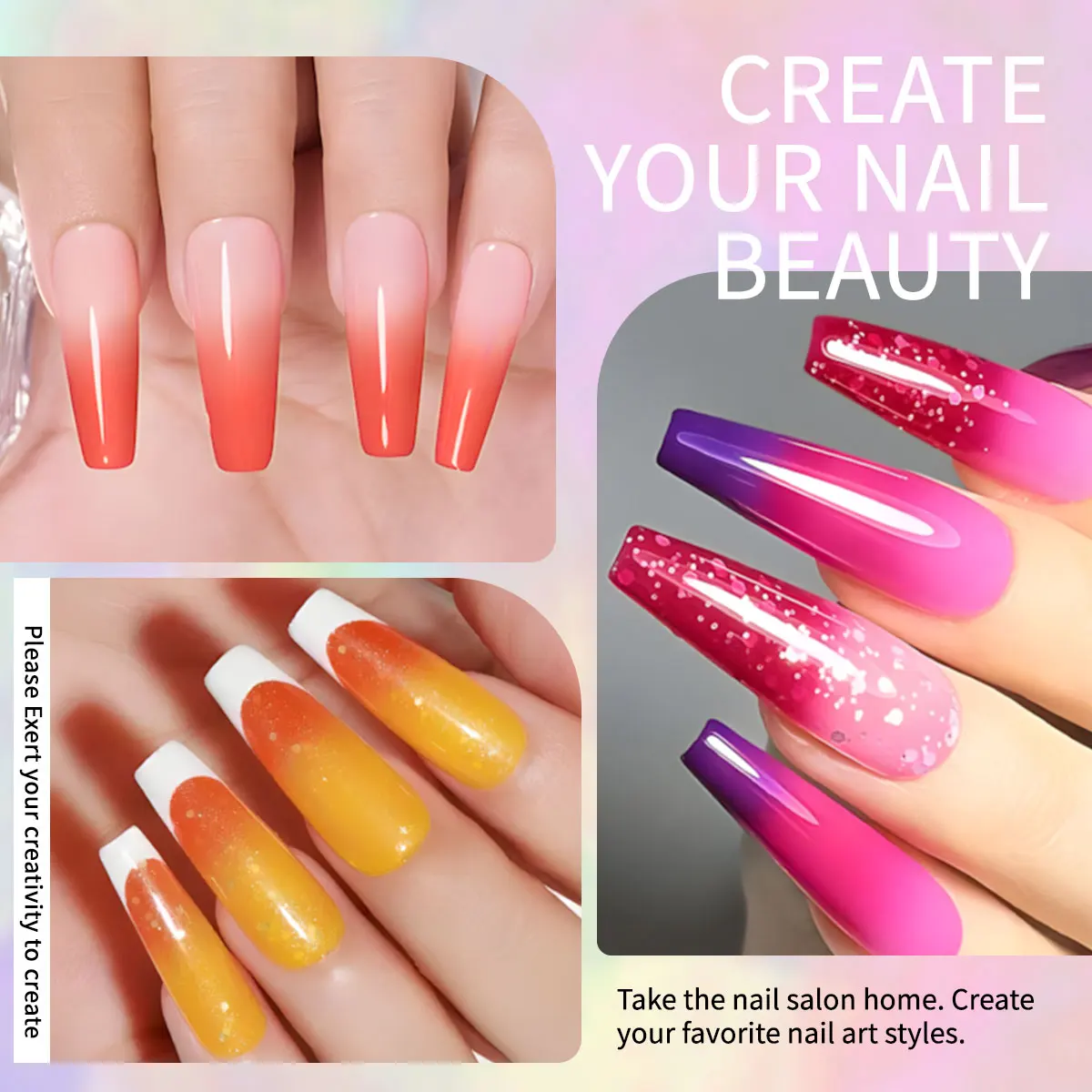 VOKY 7-Piece Set of Heat-Activated Changeable Gel Nails Adhesive Kit, Color Changes with Temperature, Can Be Immersed in UV/LED