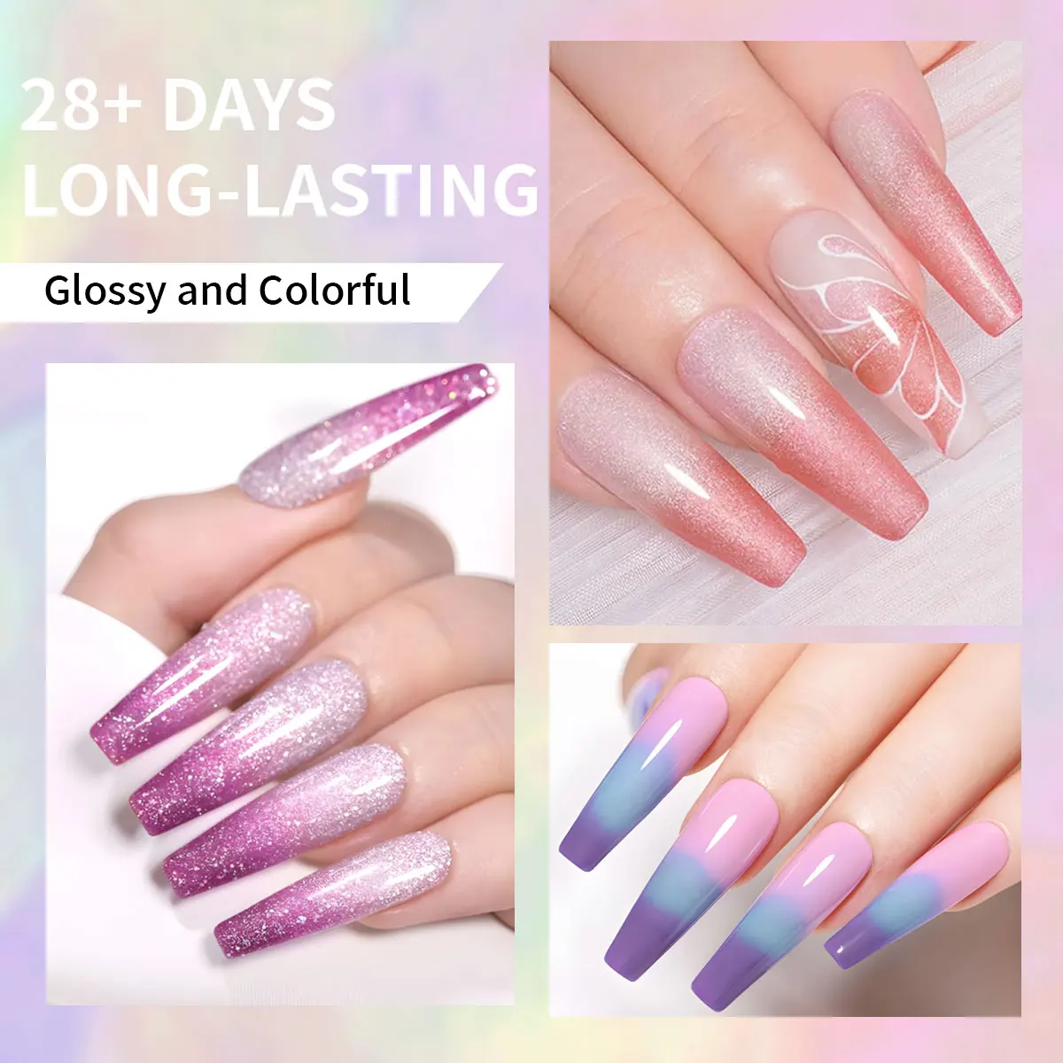 VOKY 7-Piece Set of Heat-Activated Changeable Gel Nails Adhesive Kit, Color Changes with Temperature, Can Be Immersed in UV/LED