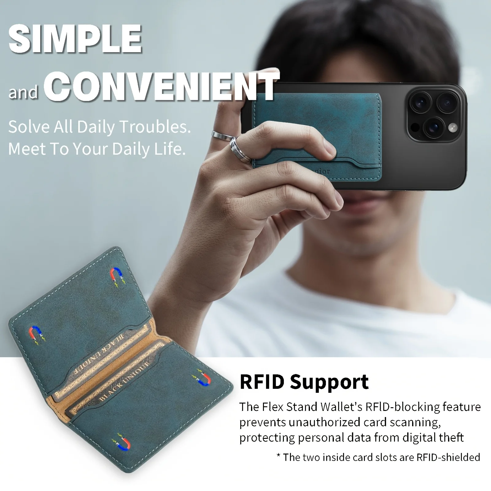 Credit Card Wallet-Magnetic Phone Case with 3 Card Slots,Faux Leather,Strong Magnet for Secure ID&Credit Card Storage,Men'S Gift