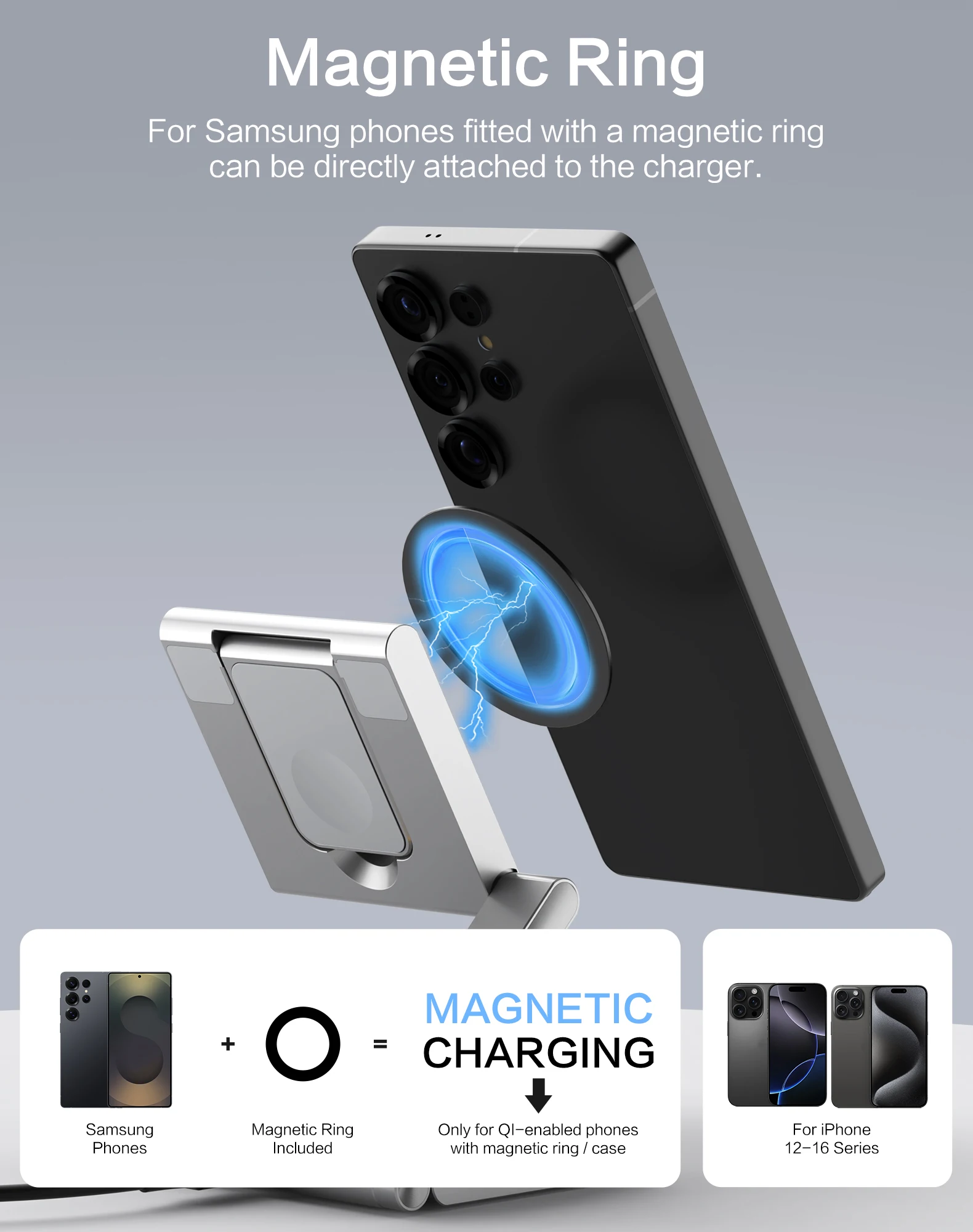 3 in 1 Charging Station Aluminum Qi2 Magnetic Charger for Samsung Galaxy S25/Ultra/S24/S23/S22/Galaxy Watch 8/7/6/5/Galaxy Buds