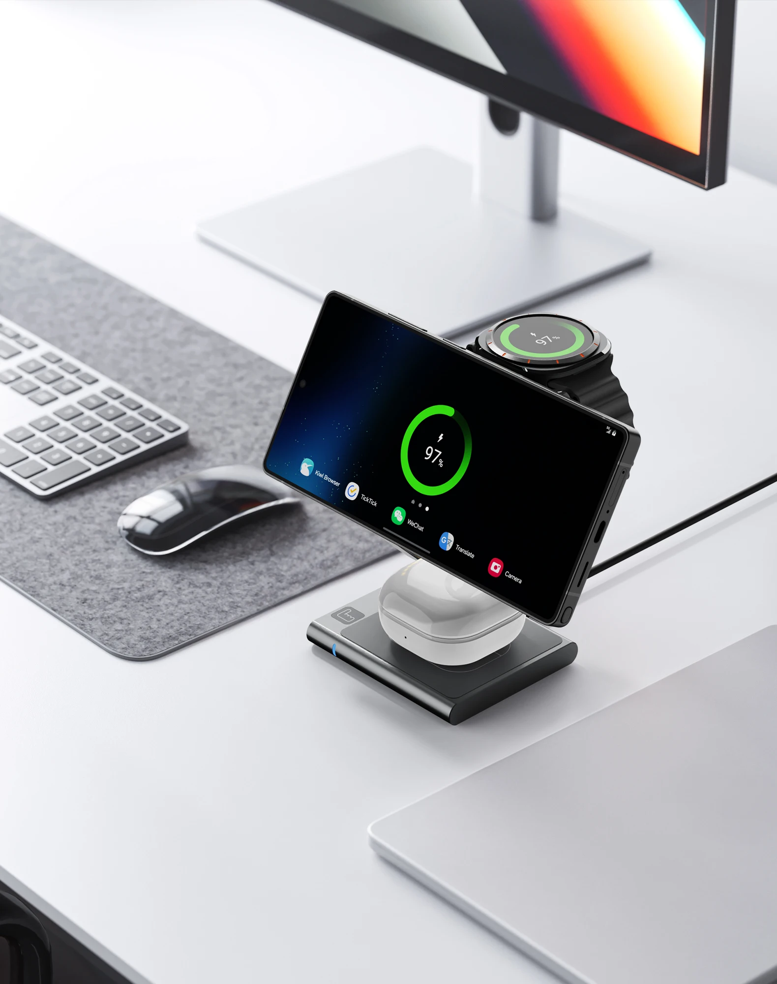 3 in 1 Charging Station Aluminum Qi2 Magnetic Charger for Samsung Galaxy S25/Ultra/S24/S23/S22/Galaxy Watch 8/7/6/5/Galaxy Buds