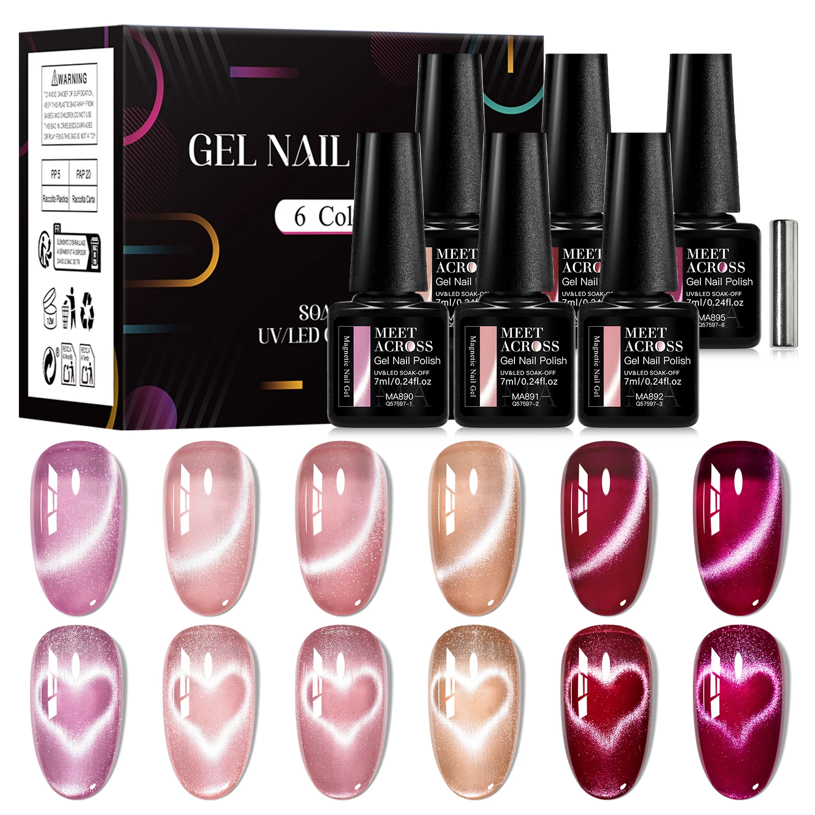 7/9pcs Jelly Pink Red Cat Magnetic Gel Nail Polish Set Heart Cat Magnetic Semi Permanent UV Gel Varnish Soak Off Nail Supplies