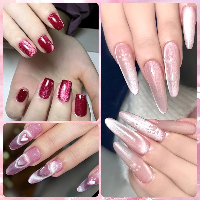 7/9pcs Jelly Pink Red Cat Magnetic Gel Nail Polish Set Heart Cat Magnetic Semi Permanent UV Gel Varnish Soak Off Nail Supplies