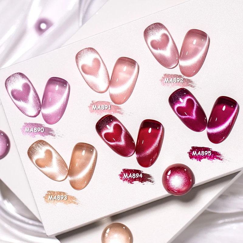 7/9pcs Jelly Pink Red Cat Magnetic Gel Nail Polish Set Heart Cat Magnetic Semi Permanent UV Gel Varnish Soak Off Nail Supplies