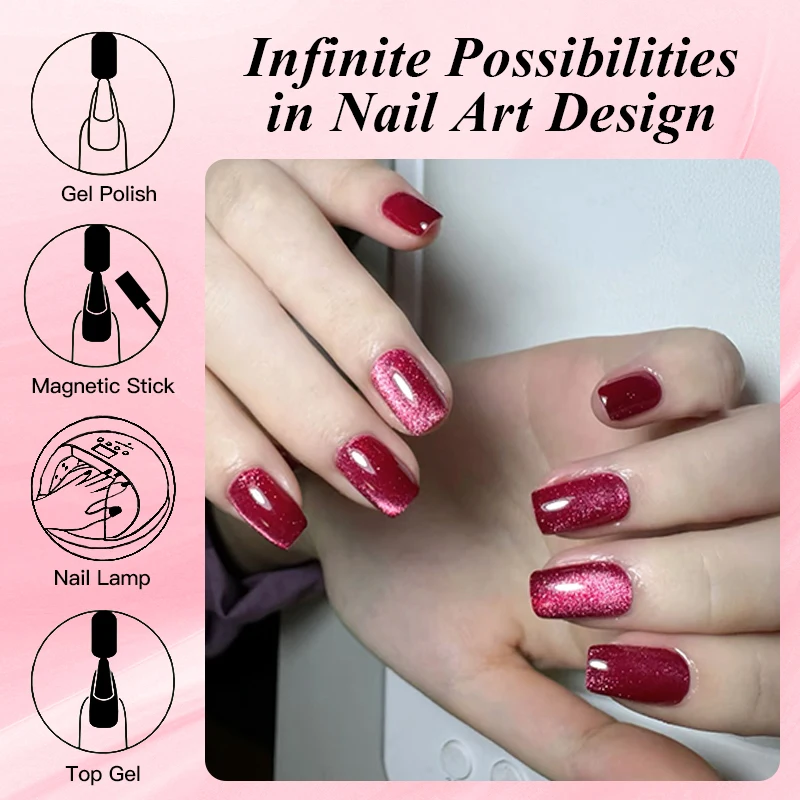 7/9pcs Jelly Pink Red Cat Magnetic Gel Nail Polish Set Heart Cat Magnetic Semi Permanent UV Gel Varnish Soak Off Nail Supplies