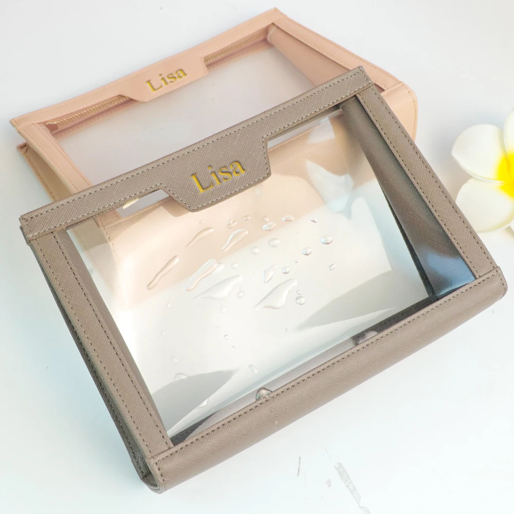 Customized Name Skin Care Storage Bag, PVC Spliced Leather, Travel Large-Capacity Waterproof Makeup Bag, Toiletry Bag