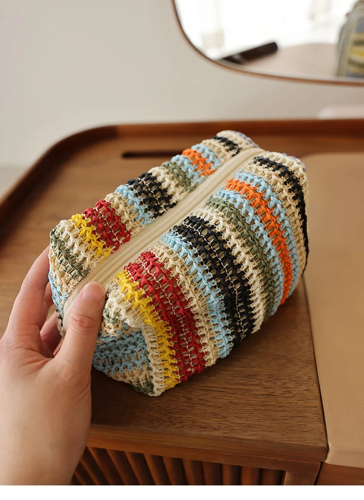 Colorful Knitted Cosmetic Bag Travel-Friendly Handbag Toiletry Pouch Women's Cosmetics & Skincare Organizer On-the-Go Bag-in-Bag