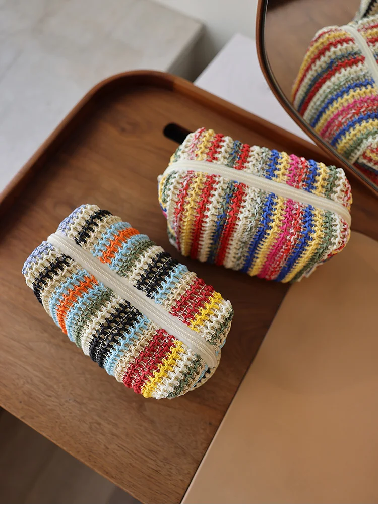Colorful Knitted Cosmetic Bag Travel-Friendly Handbag Toiletry Pouch Women's Cosmetics & Skincare Organizer On-the-Go Bag-in-Bag