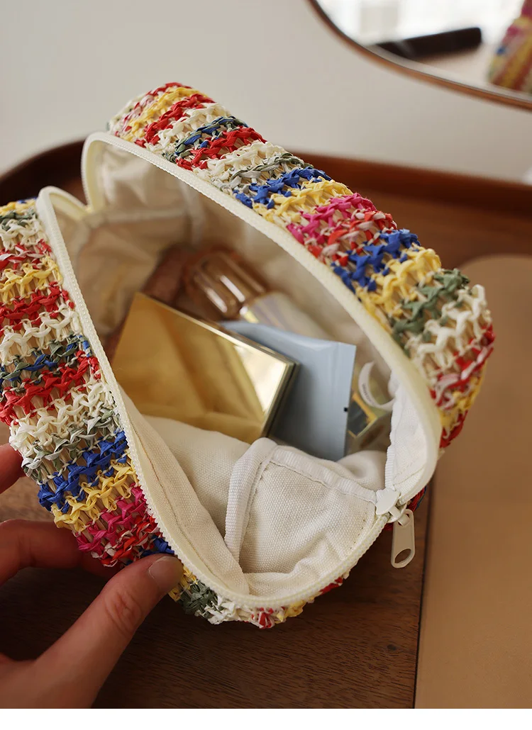 Colorful Knitted Cosmetic Bag Travel-Friendly Handbag Toiletry Pouch Women's Cosmetics & Skincare Organizer On-the-Go Bag-in-Bag