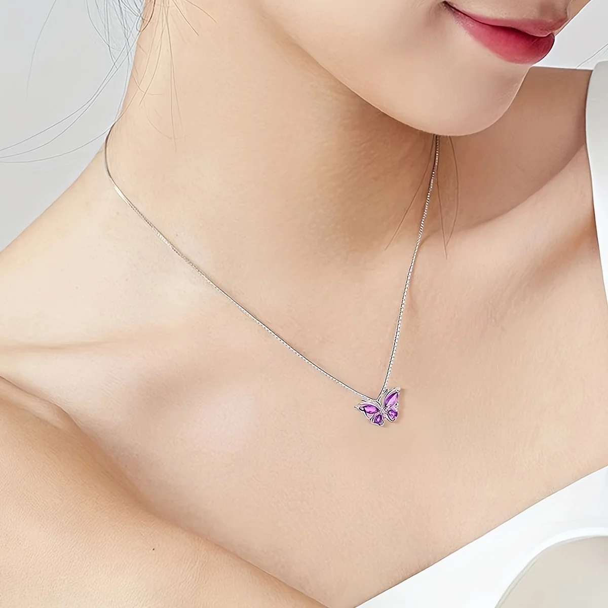 1 Set Elegant Butterfly Pendant Necklace and Earrings with Purple Rose Gift Box for Mother'S Day,Valentine's,Christmas,Birthdays