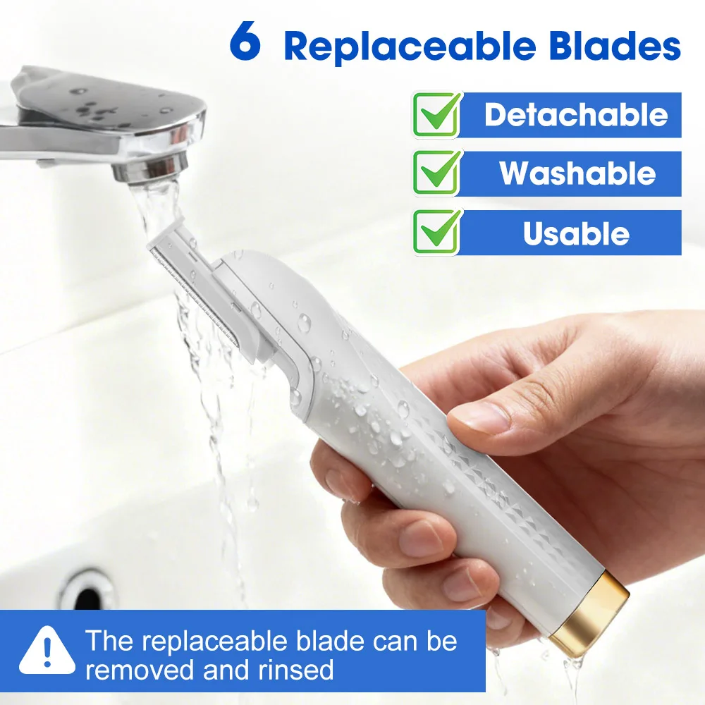 Women's Sonic Rechargeable Dermaplane Razor with Light 6 Replaceable Blades Facial Exfoliation Hair And Fuzz Removal Tool