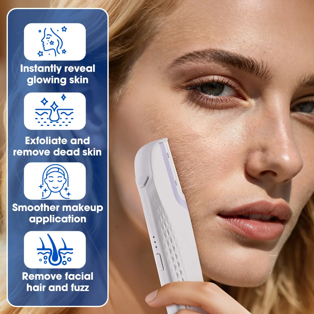Women's Sonic Rechargeable Dermaplane Razor with Light 6 Replaceable Blades Facial Exfoliation Hair And Fuzz Removal Tool