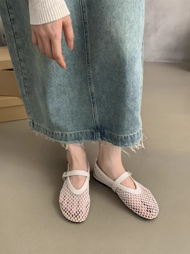 Black Sandals Women Flats Mesh Summer Fashion Shallow Shoes Beach Dress Designer Trend Shoes Outdoor Walking Female