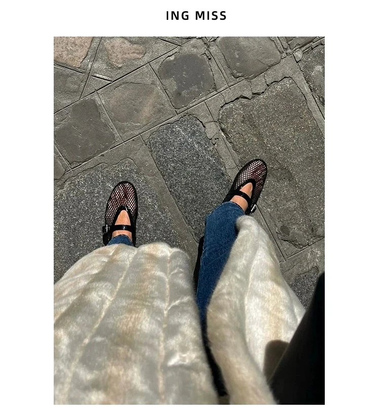Black Sandals Women Flats Mesh Summer Fashion Shallow Shoes Beach Dress Designer Trend Shoes Outdoor Walking Female