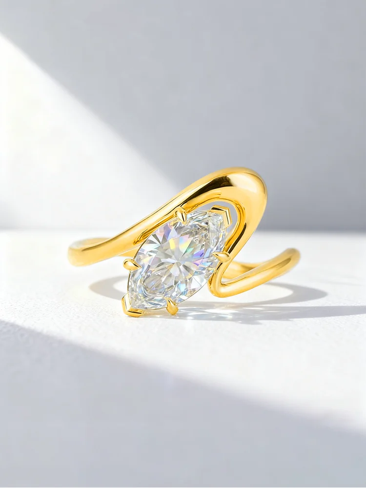 925 Sterling Silver Simple Ripple Marquise Zircon Ring For Women Engagement Anniversary Wedding Party High Quality Fine Jewelry